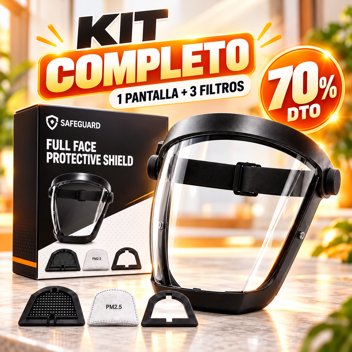 Kit Visera Protectora Facial Completa + 3 Filtros de Aire | Protección EN166