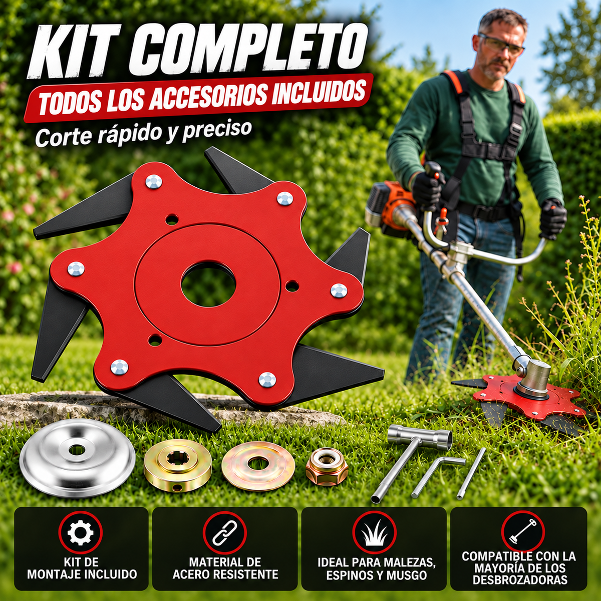 🎁 7 Accesorios Incluidos | Kit de Disco con 6 Cuchillas de Acero al Manganeso