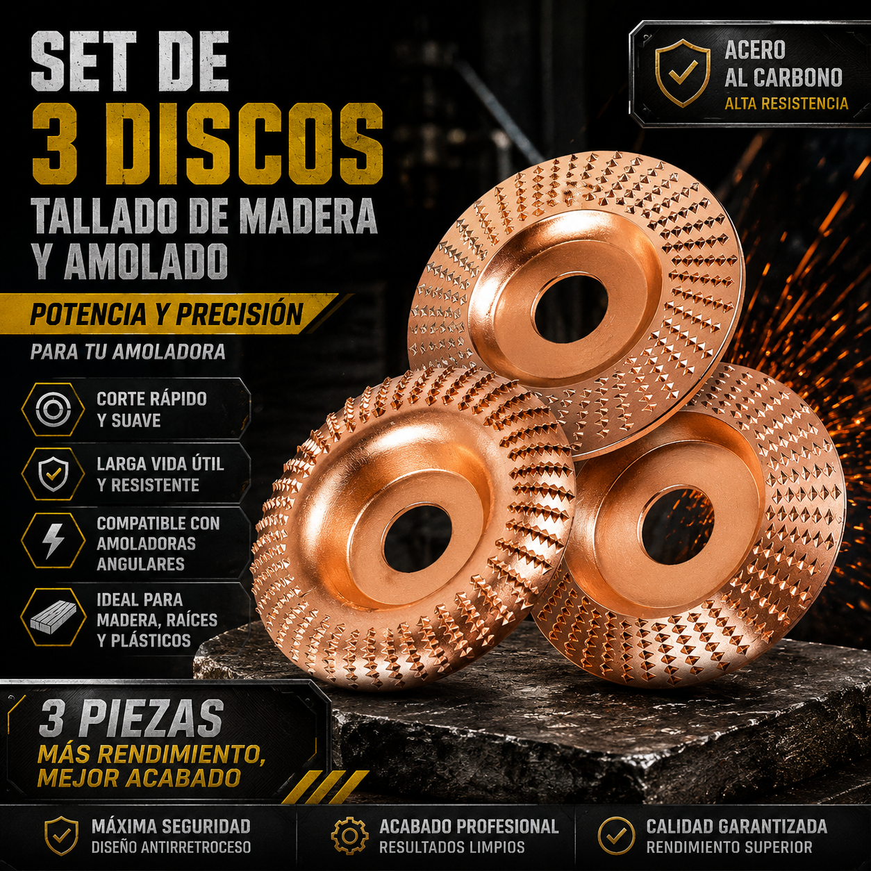 Set de 3 Discos de Desbaste — Lija, Modela y Esculpe en Segundos