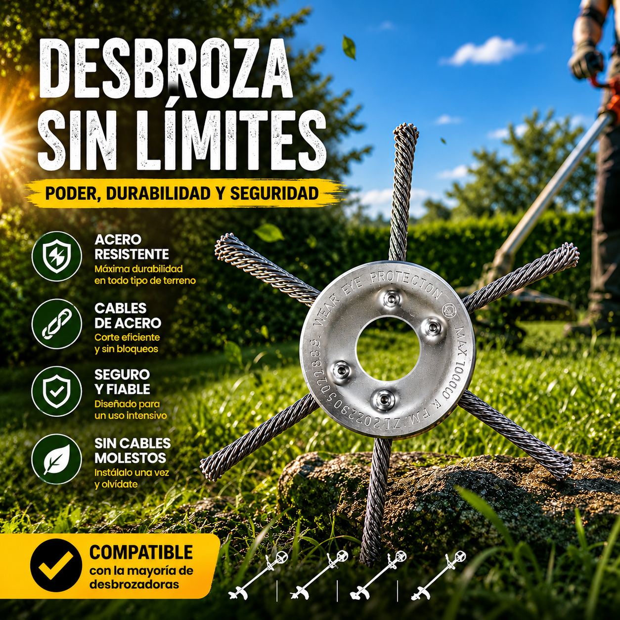 🇪🇸 Cabezal De Desbrozadora Con 6 Cuchillas De Acero Trenzado