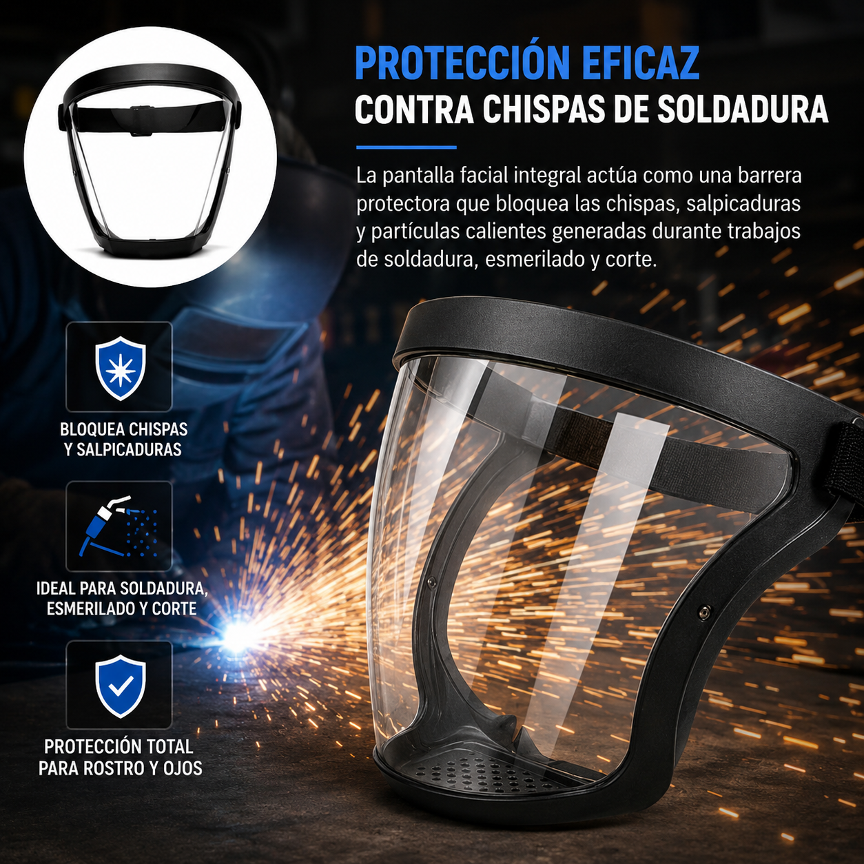 ✨La visera protege la cara, los ojos y las vías respiratorias durante el trabajo