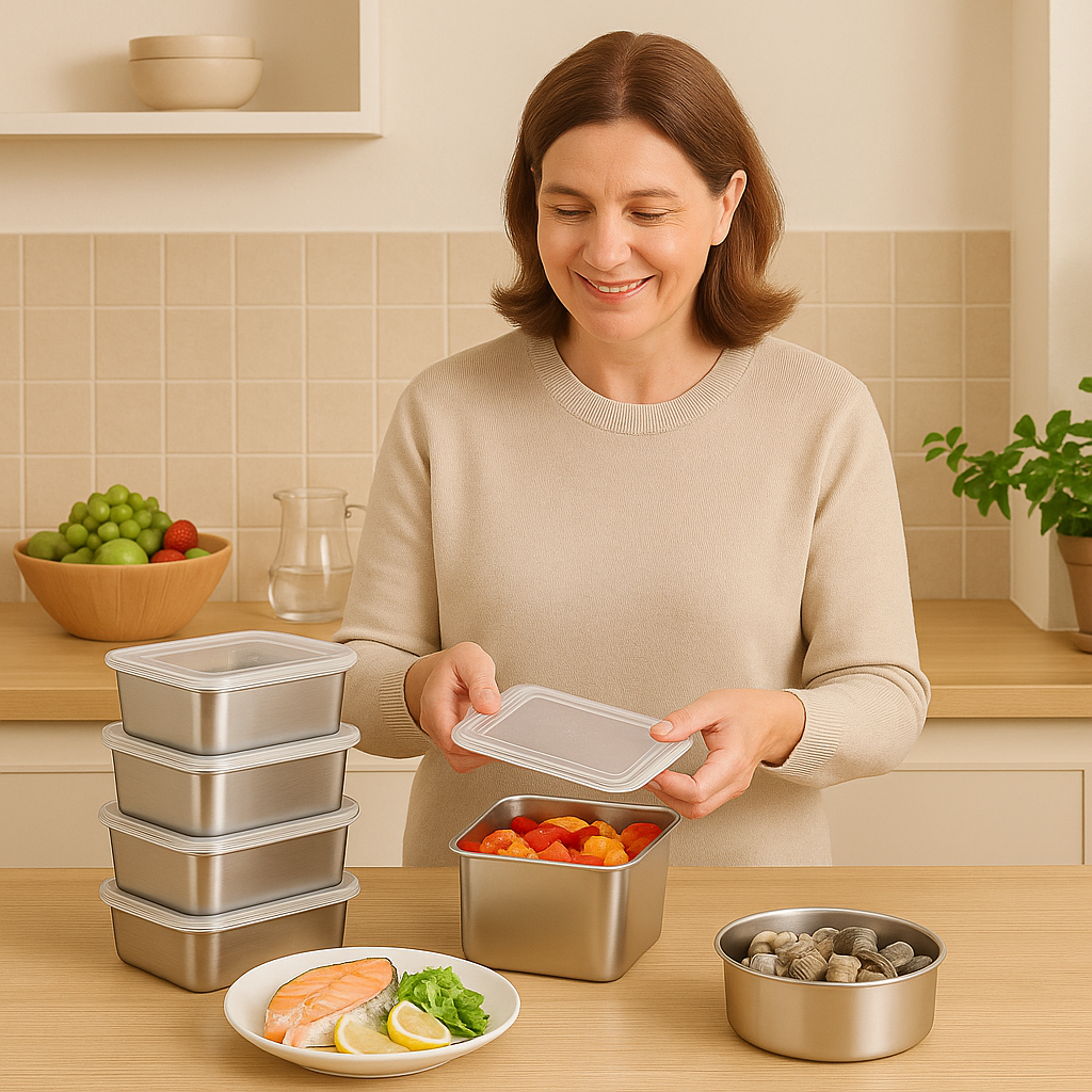 Mini bandeja de acero inoxidable estilo japonés (13,5 x 10,5 x 5,8 cm) (L)