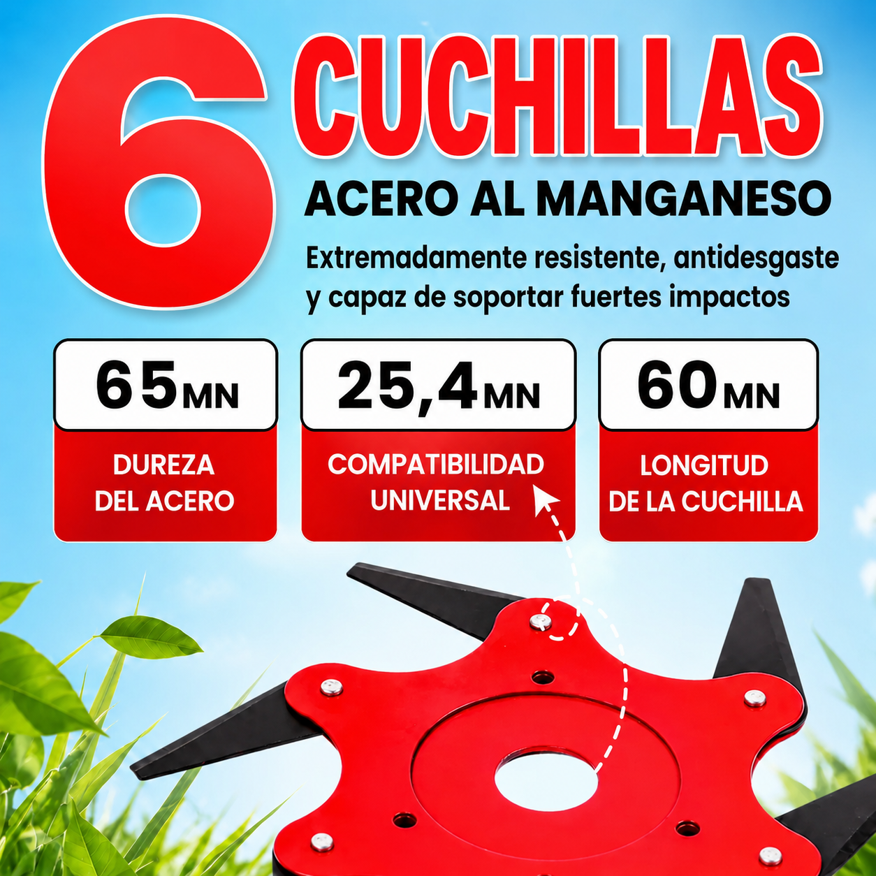 6Blade – Cabezal de corte con 6 cuchillas de acero al manganeso