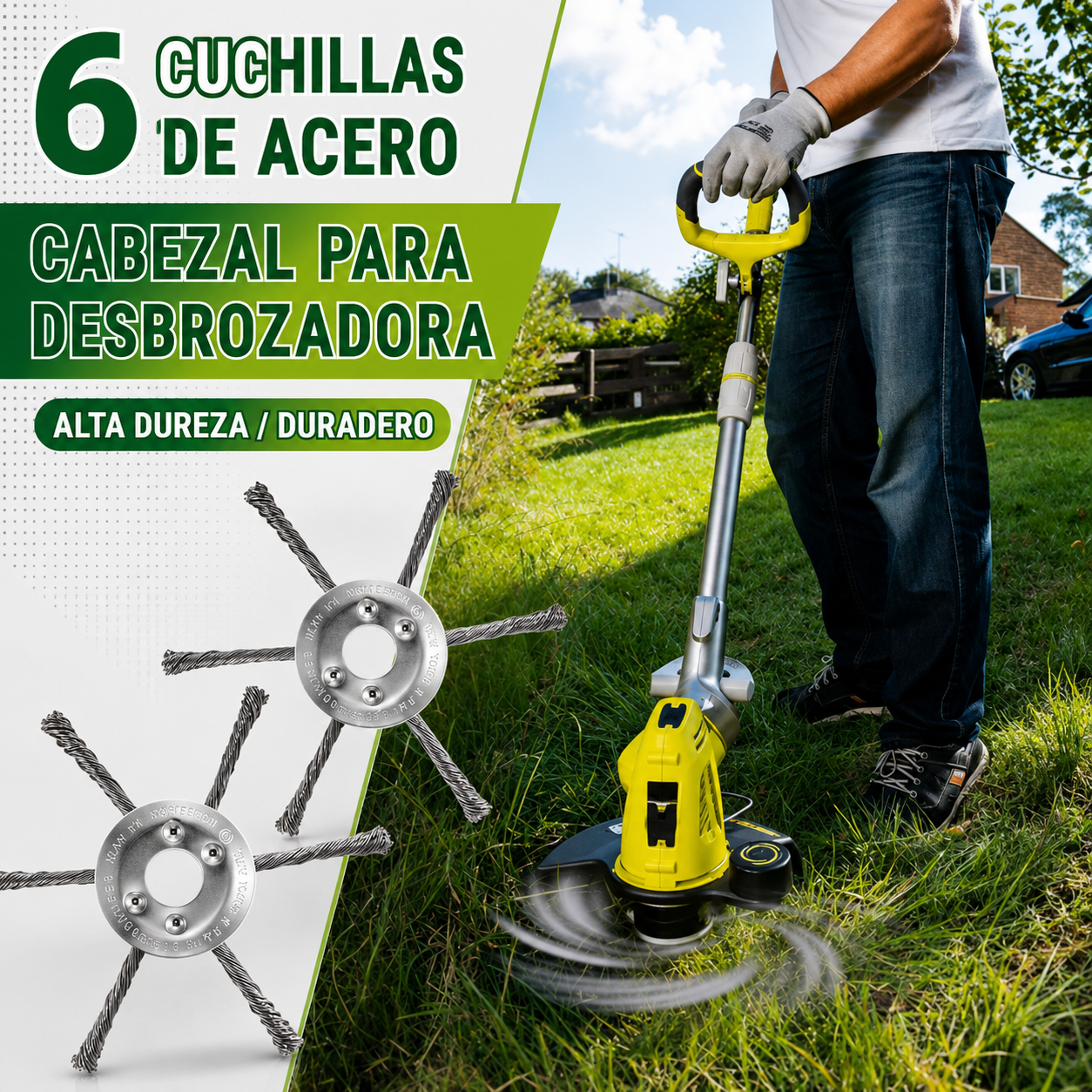 ✨Cabezal De Desbrozadora Con 6 Cuchillas De Acero Trenzado