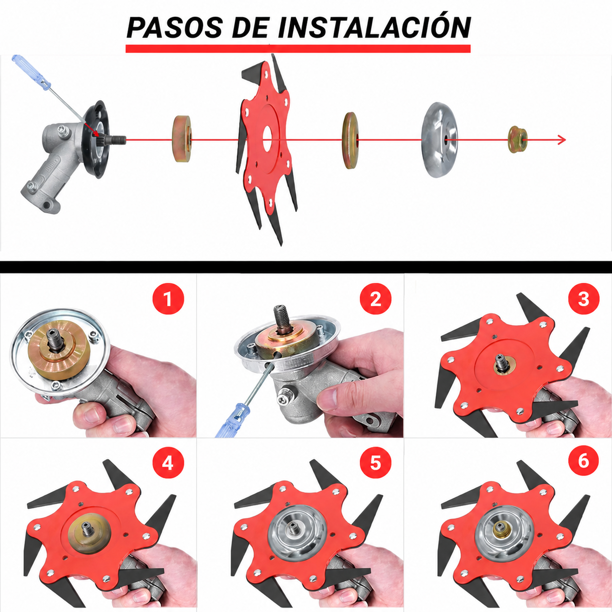 Cabezal desbrozadora 6 cuchillas acero manganeso