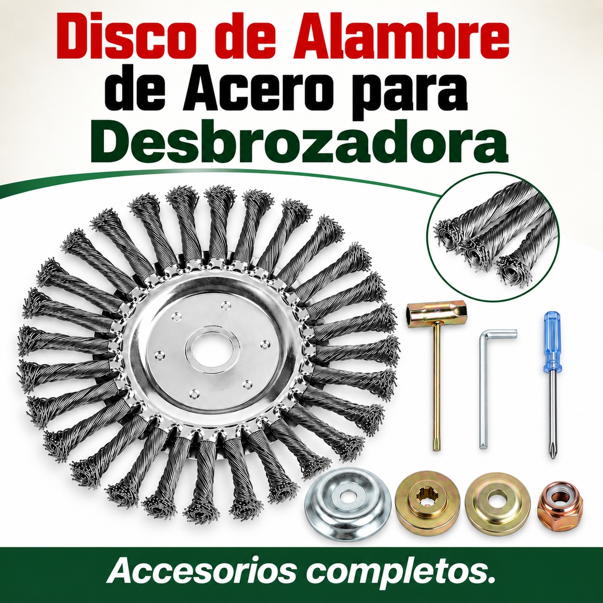 Disco de Alambre de Acero para Desbrozadora — Corte 360° | Compatible Universal