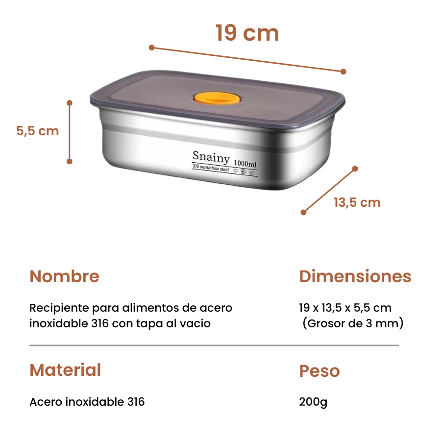 🇪🇸 (6 + 3 GRATIS) Recipientes para alimentos de acero inoxidable alemán 316 con tapa al vacío