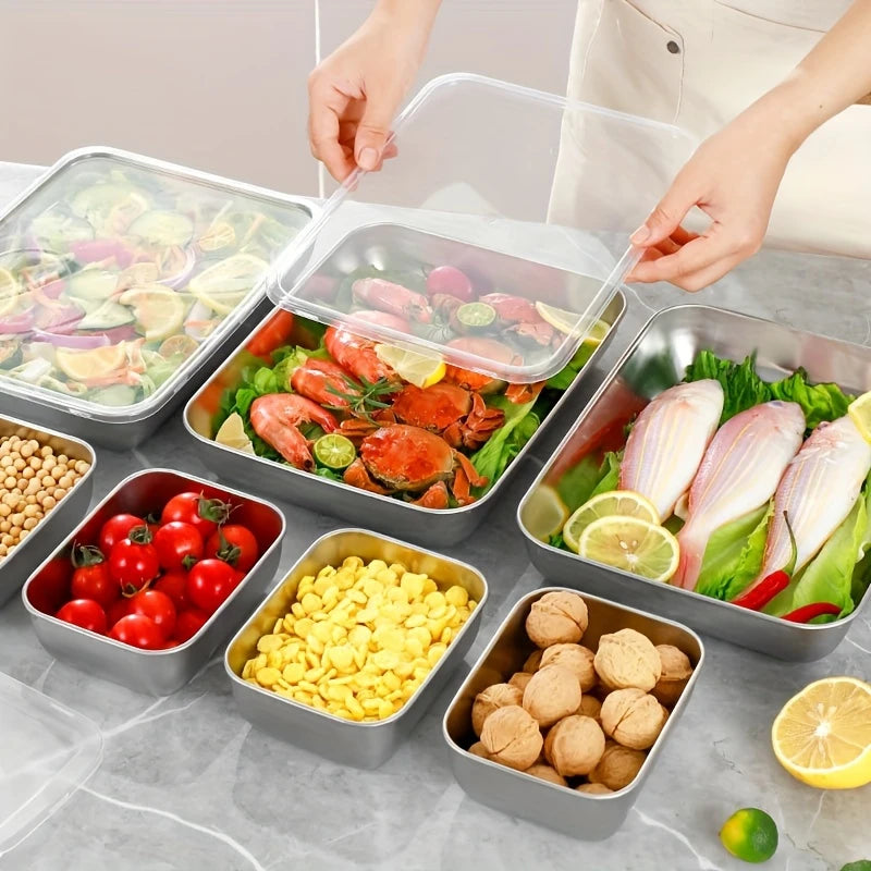 🇪🇸 (Compra 6 + 3 gratis) Caja para alimentos de acero inoxidable alemán 304 (25 x 20 x 6 cm)