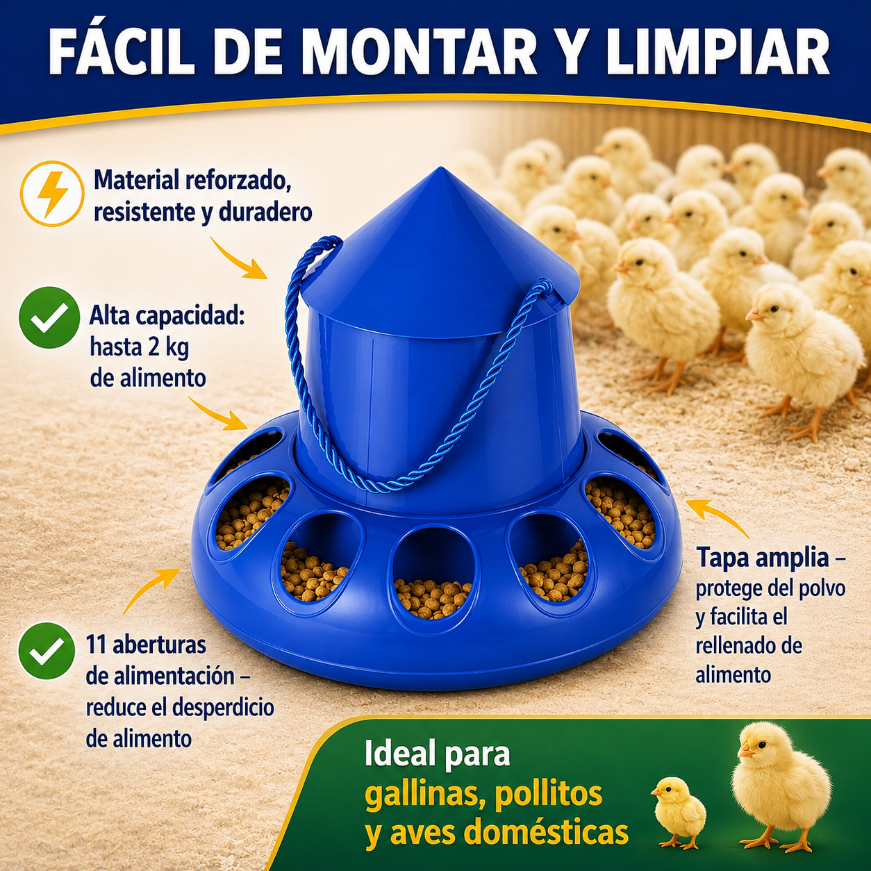 🐓 Comedero automático para gallinas, patos y ocas – gran capacidad, ahorro de alimento.