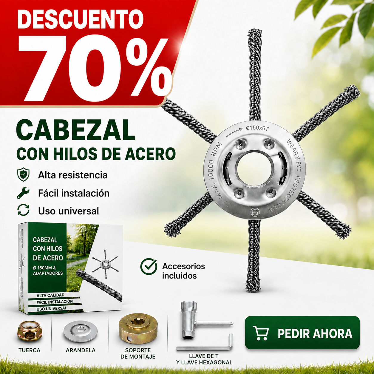 💥Descuento Del 70% | Cabezal De Cortacésped Con 6 Hojas De Acero Manganeso Inoxidable