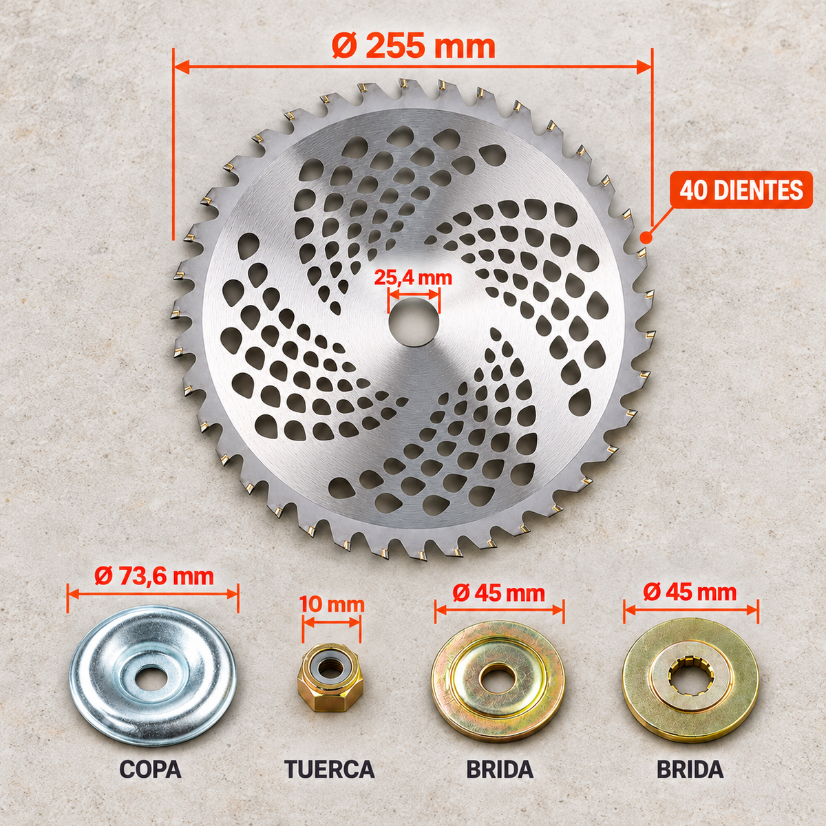 🔥 70% DE DESCUENTO + KIT DE ACCESORIOS INCLUIDO | Disco de Corte para Césped con 40 Dientes de Carburo de Tungsteno