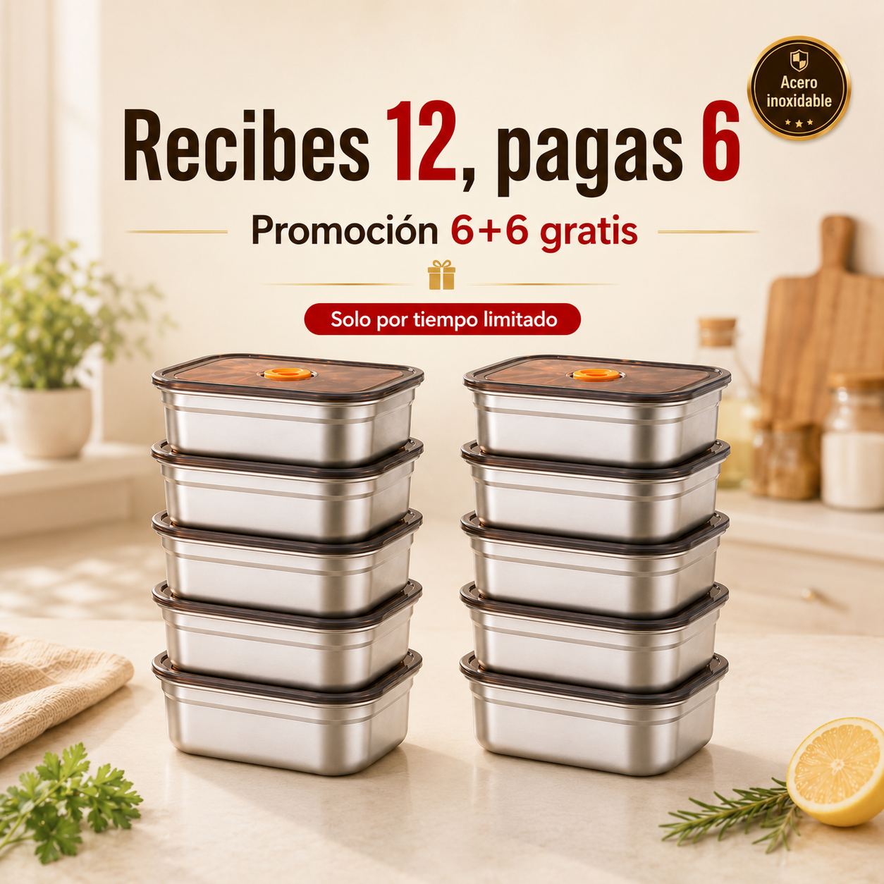 Llévate 12, Paga 6 | Tupper Hermético Inox 316L