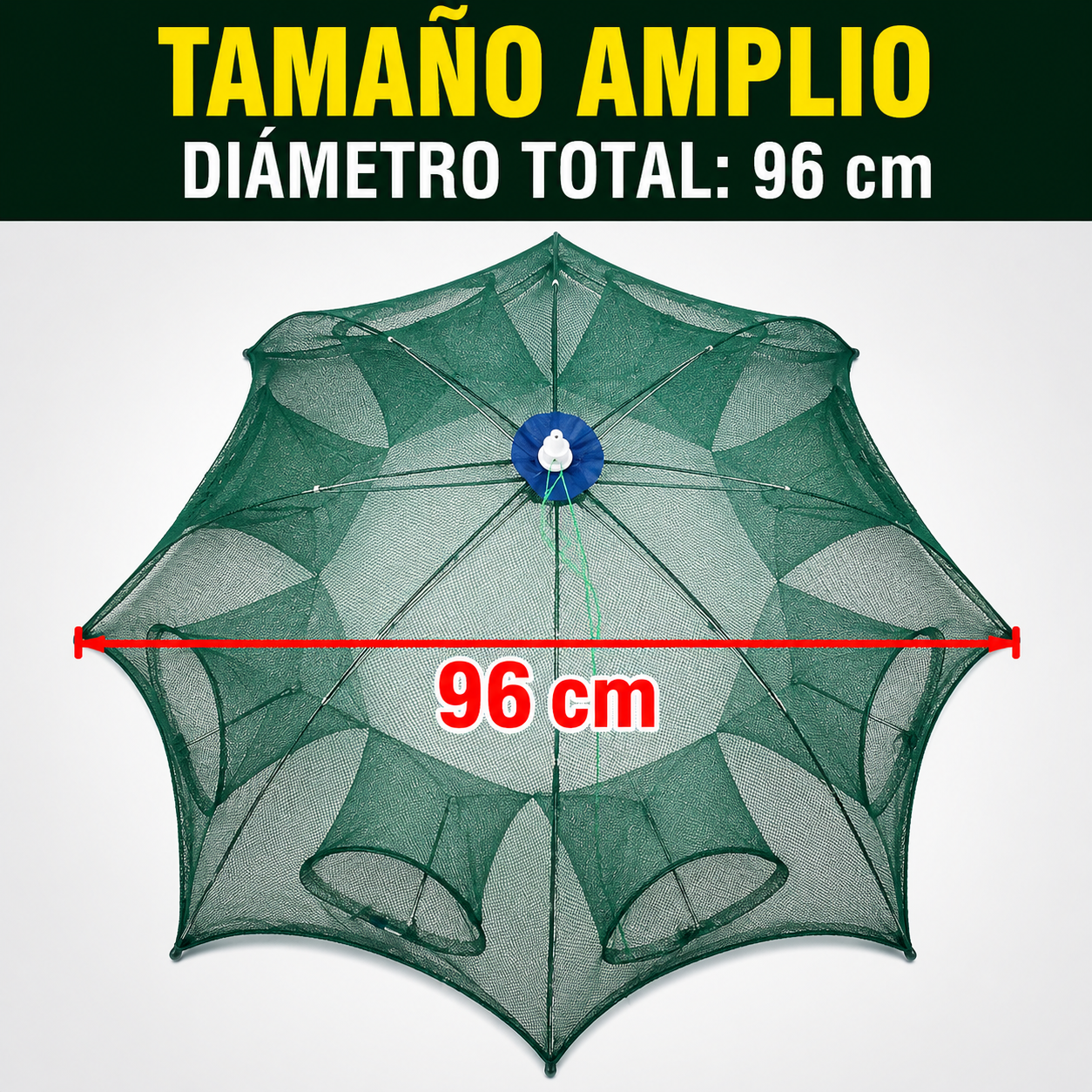 Red trampa de pesca plegable 96 cm | Múltiples entradas | Para agua dulce