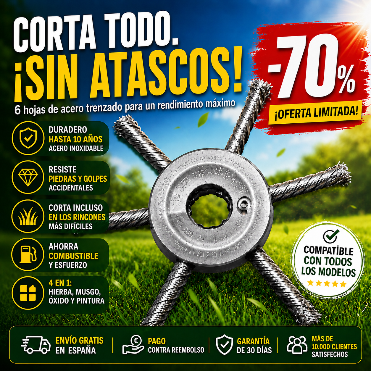 ✨Cabezal De Desbrozadora Con 6 Cuchillas De Acero Trenzado