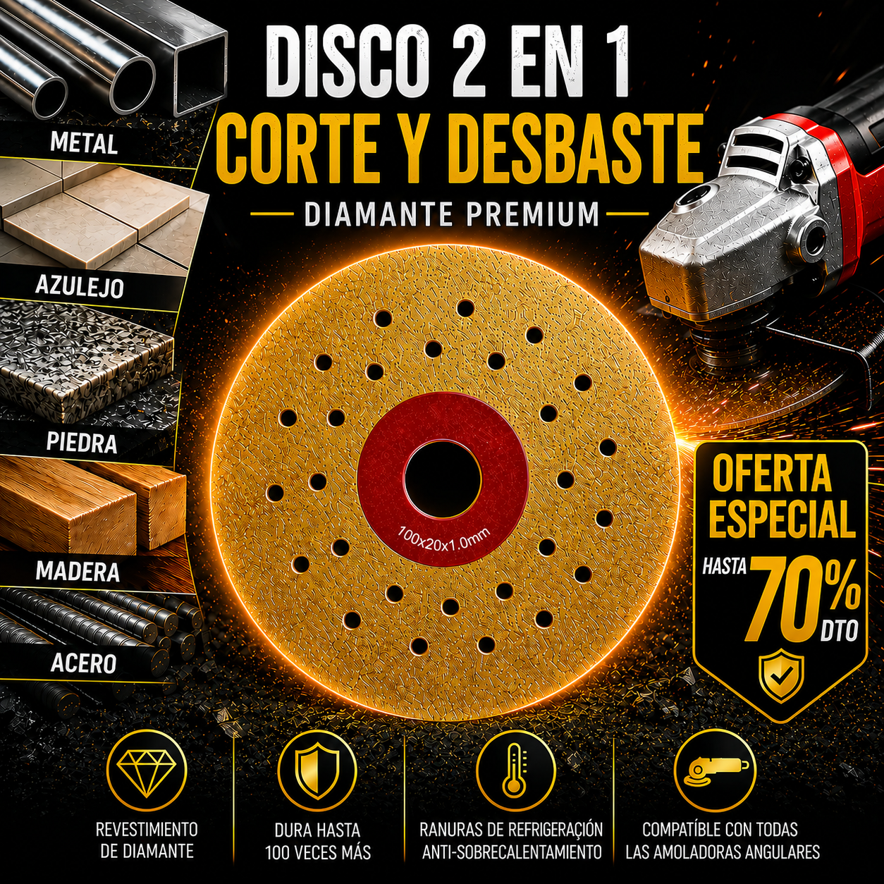 ✨DISCO DE CORTE Y DESBASTE DE DIAMANTE 2 EN 1 MULTIFUNCIONAL PREMIUM