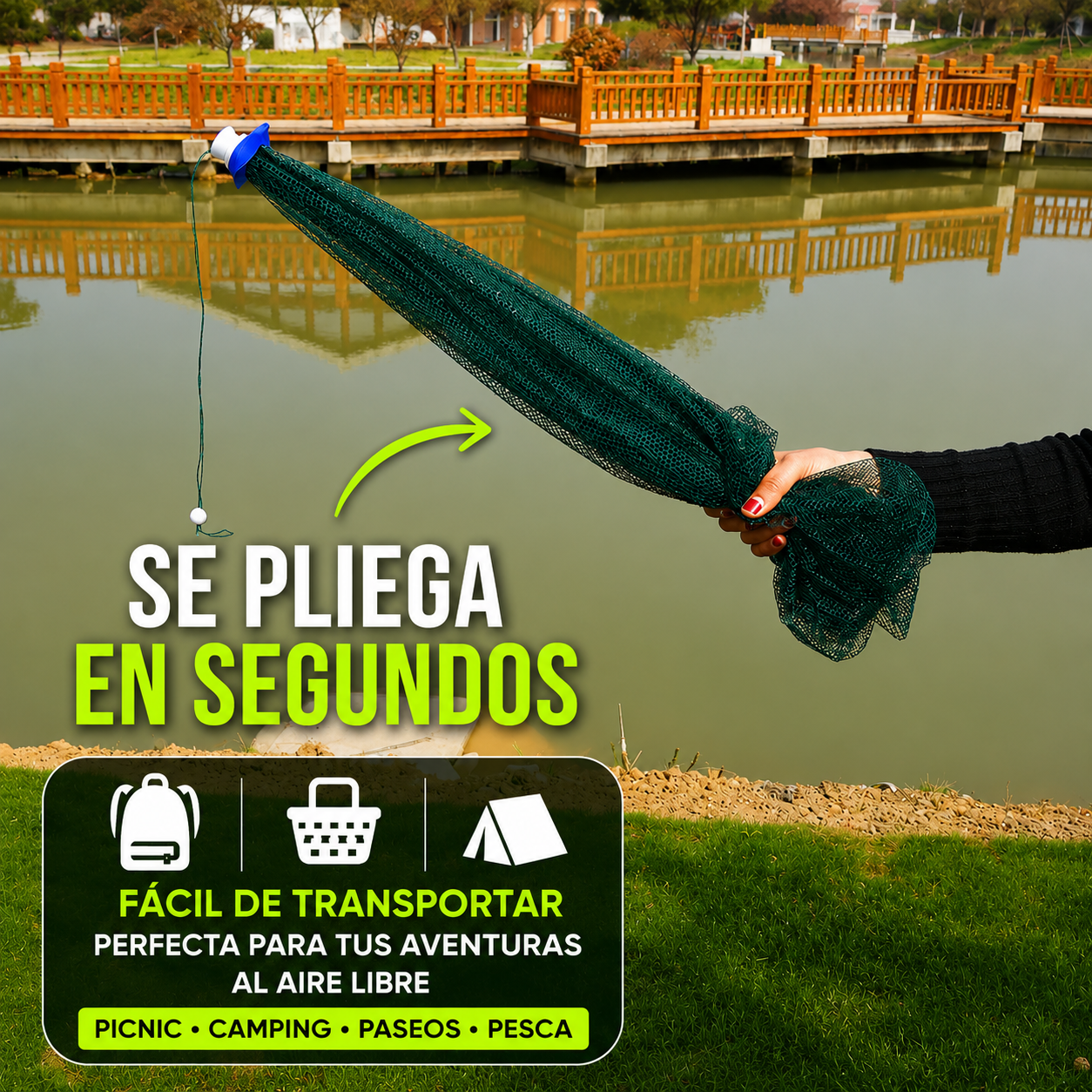 ✨Red de pesca plegable tipo trampa de 96 cm | 16 entradas | Agua dulce