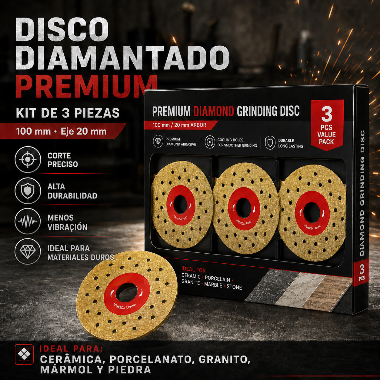DISCO DE CORTE Y DESBASTE DE DIAMANTE 2 EN 1 MULTIFUNCIONAL PREMIUM