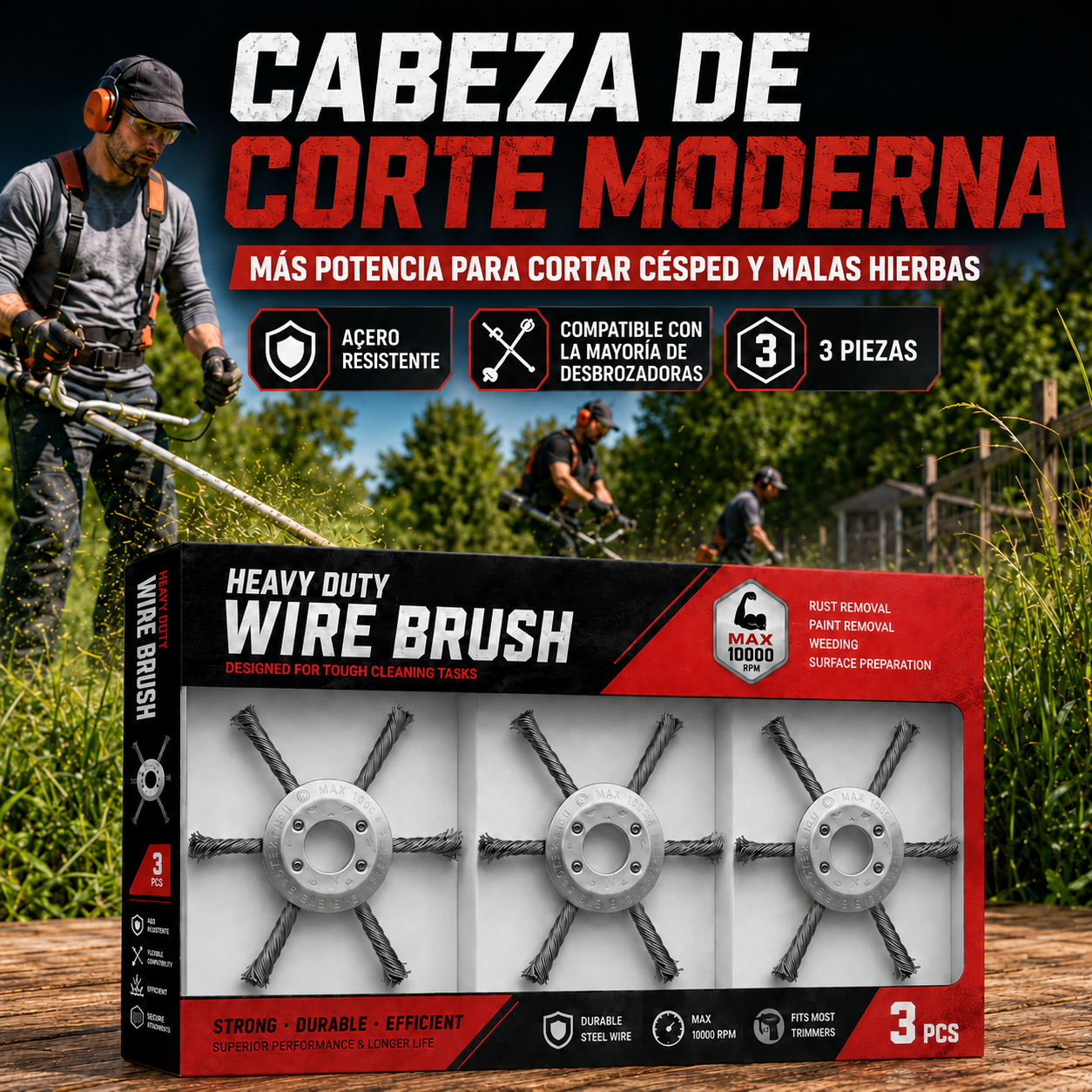 ⚡ El cabezal del cortacésped tiene 6 bordes de acero inoxidable