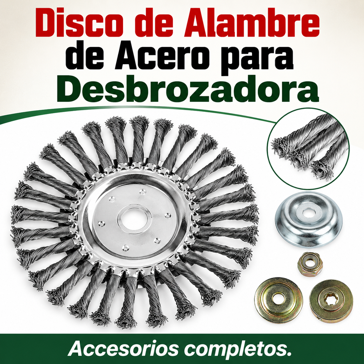 Disco de Alambre de Acero para Desbrozadora — Corte 360° | Compatible Universal