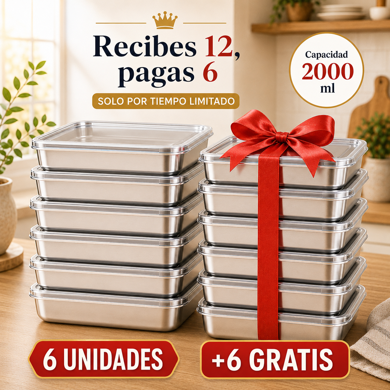 Llévate 12, Paga 6 | Tupper Hermético Acero Inoxidable 304