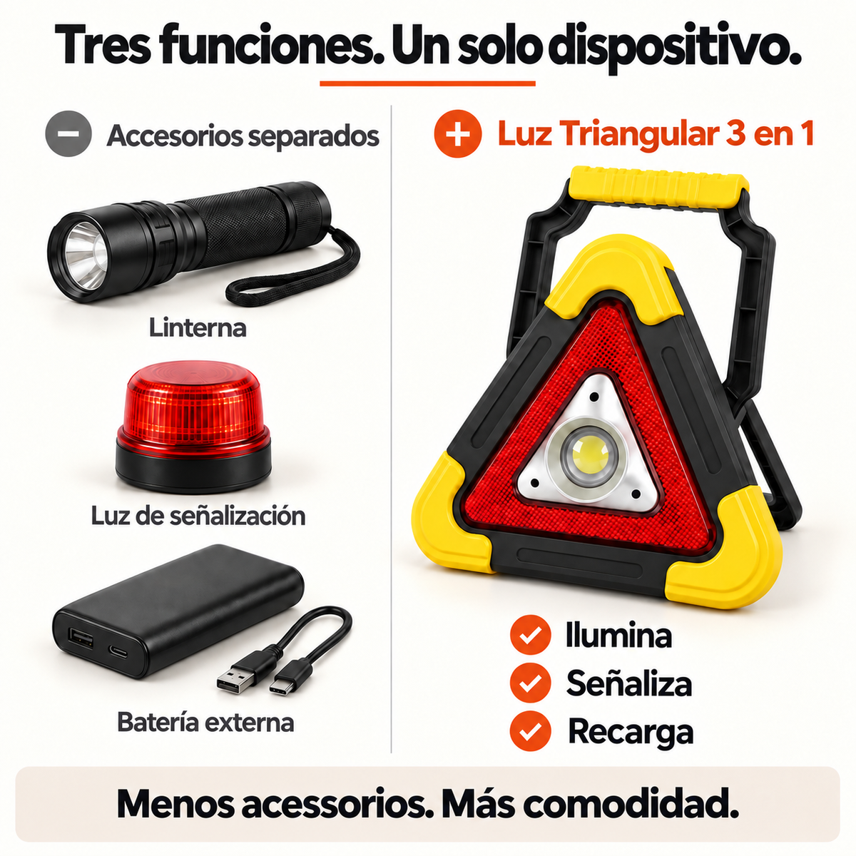Triángulo de emergencia para coche con luz LED integrada